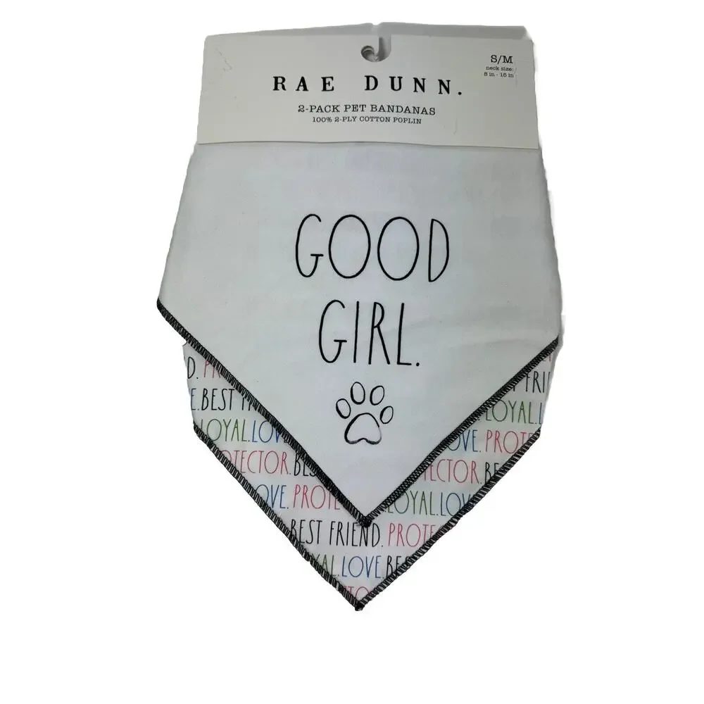 Rae Dunn 2 Pack Pet Bandannas Good Girl Size S/M 100% Cotton NWT